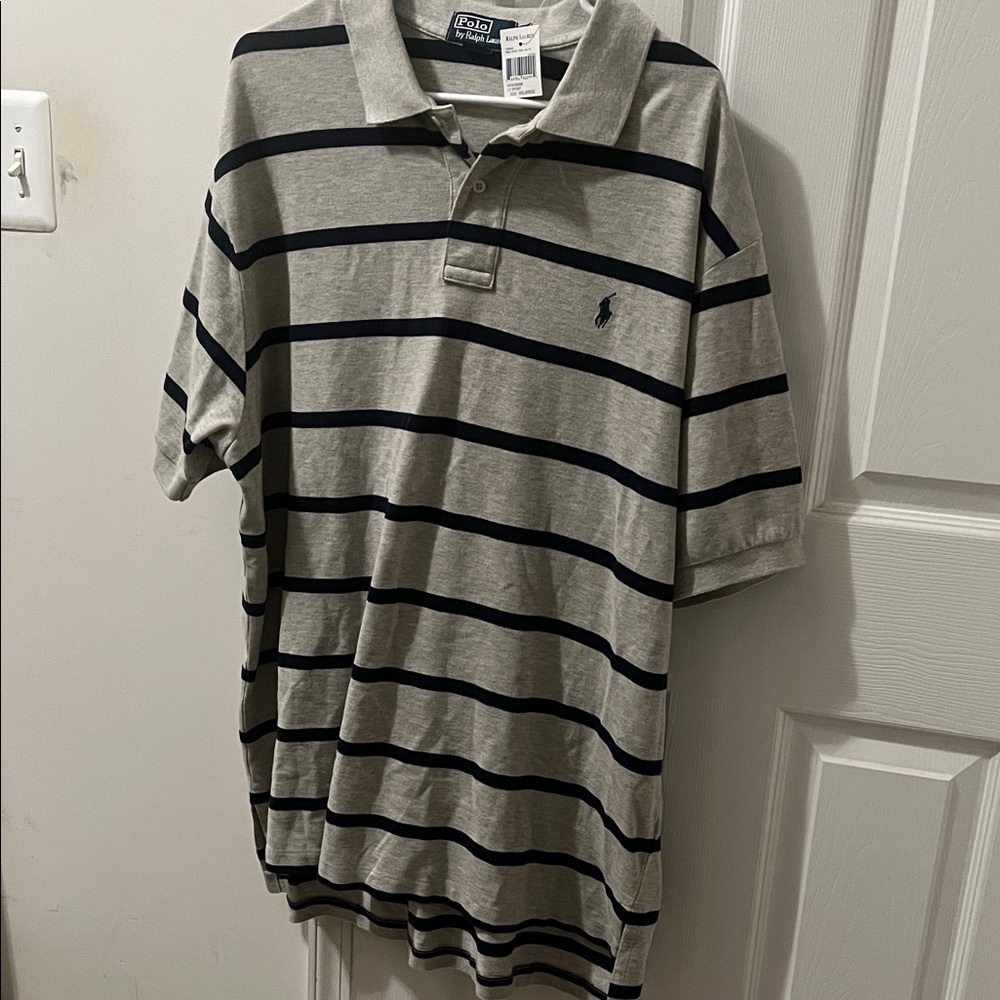 Polo by Ralph Lauren Men's Gray and Navy Striped Polo